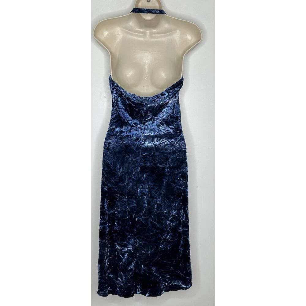Vintage Y2K Pulse Blue Whimsigoth Crushed Velvet Halter Faux Wrap Dress Size M - Picture 7 of 7